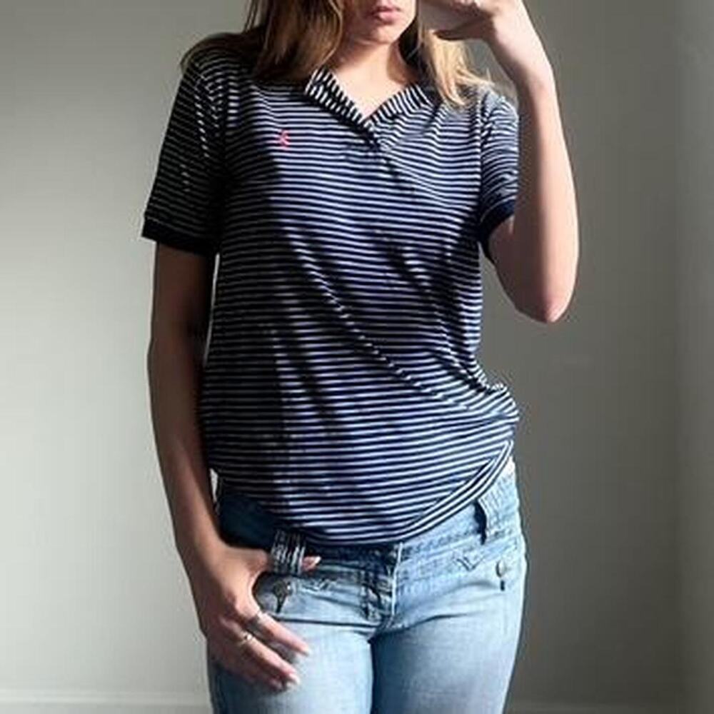 Preppy navy blue and white Polo Ralph Lauren polo with red emblem